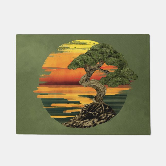 Bonsai Tree Sunset über Meer Fußmatte (Vorderseite)