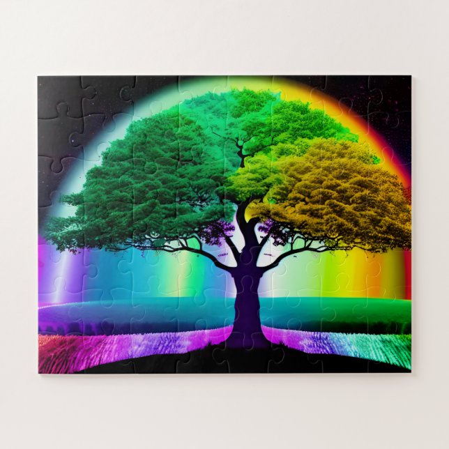 Bonsai Tree umgeben von Regenbogenfarben Puzzle (Horizontal)