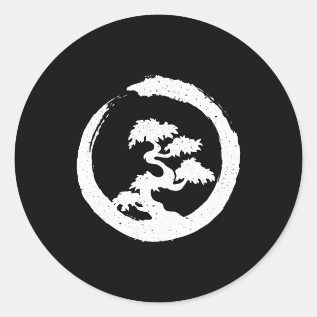 Bonsai Tree W Enso Brush Stroke Runder Aufkleber (Vorderseite)