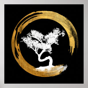 Bonsai Tree. Zen Enso Circl. Feng Shui Calligraphy Poster