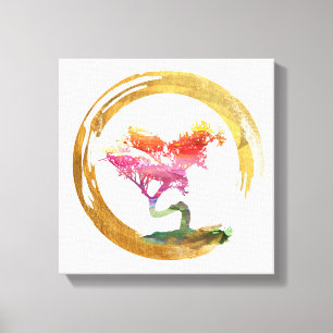Bonsai Tree. Zen Enso Circle. Aquarellkunst Leinwanddruck