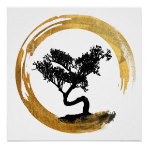 Bonsai Tree. Zen Enso Circle. Aquarellkunst Poster