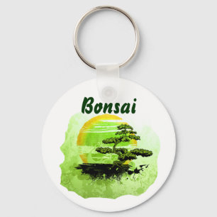 Bonsai Vintag Graphic , Grüne Version mit Text Schlüsselanhänger