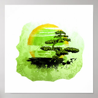 Bonsai Vintag Graphic , Grüne Version Poster