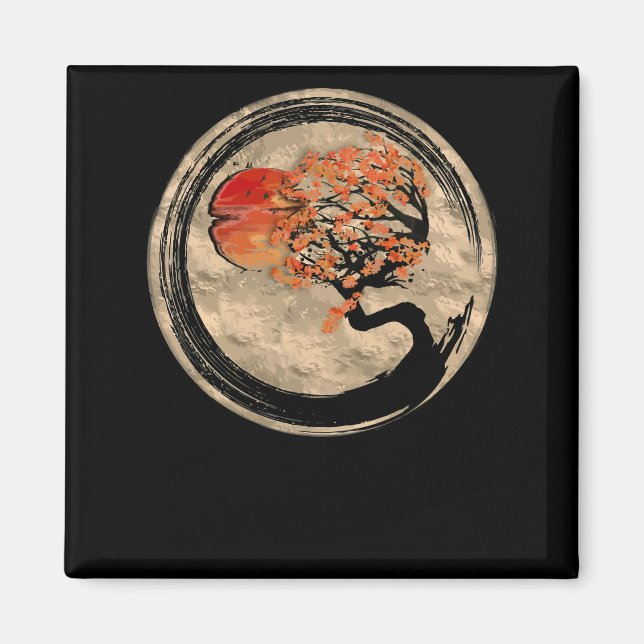 Bonsai Zen Buddhist Enso Circle Tree in Japanisch Magnet (Vorne)
