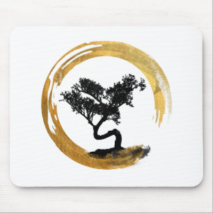 Bonsais-Baum. Zen Enso Kreis. Aquarell-Kunst Mousepad