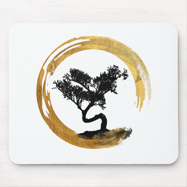 Bonsais-Baum. Zen Enso Kreis. Aquarell-Kunst Mousepad (Vorne)