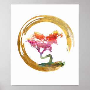 Bonsais-Baum. Zen Enso Kreis. Aquarell-Kunst Poster