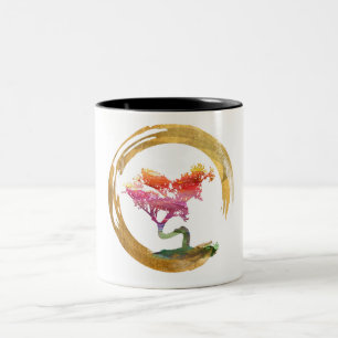 Bonsais-Baum. Zen Enso Kreis. Aquarell-Kunst Zweifarbige Tasse