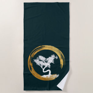 Bonsais-Baum. Zen Enso Kreis. Feng Shui Calligraph Strandtuch