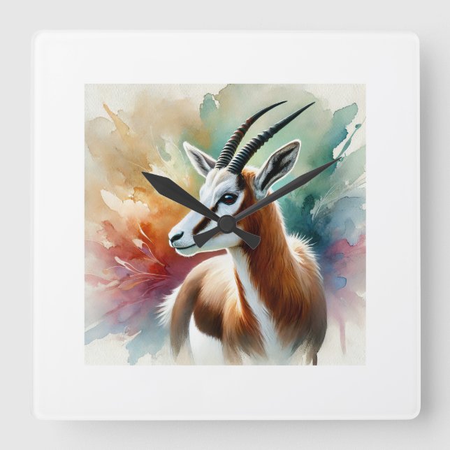 Bontebok in watercolor 220924AREF116 - Watercolor Quadratische Wanduhr (Vorderseite)
