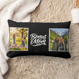 Bonus-Mama-Bürstenschrift Zwei Fotos Schwarz und W Lendenkissen
