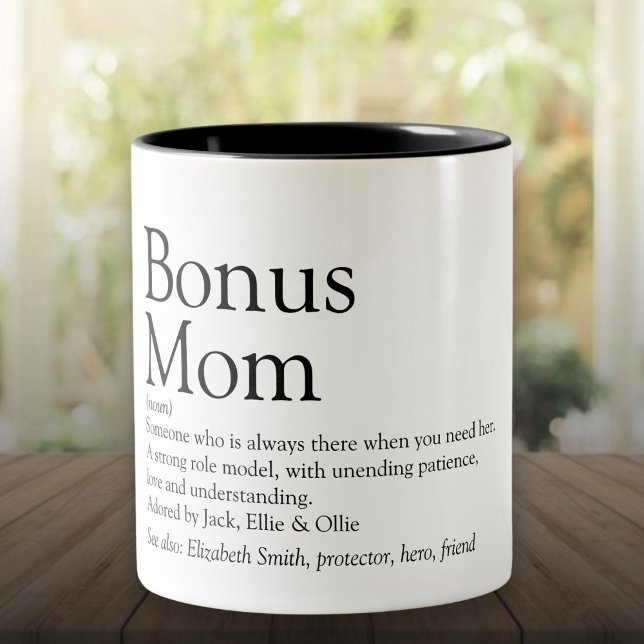 Bonus Mama Definition Zitat Spaß Modern Zweifarbige Tasse (Bonus Mom Definition Quote Fun Modern Two-Tone Coffee Mug)