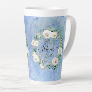 Bonus Mama I Liebe Blaues weißes Boho Blumenreath Milchtasse