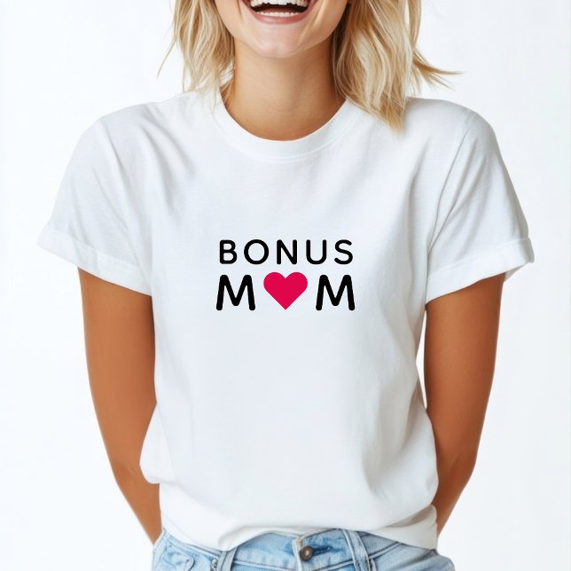 Bonus-Mama | Modern Pink Heart Mother Day T-Shirt (Von Creator hochgeladen)