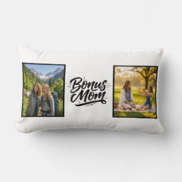 Bonus Mom Brush Script Two Photo Lendenkissen