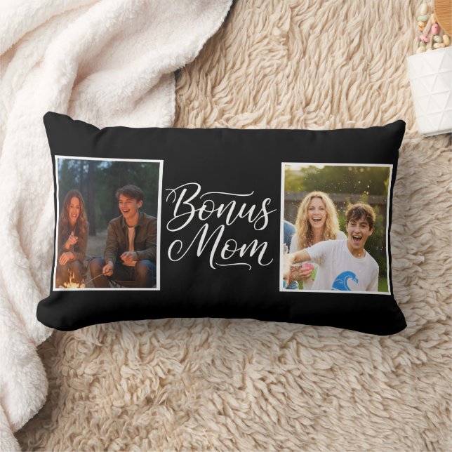 Bonus Mom Pretty Cursive Two Photo Black and White Lendenkissen (Decke)