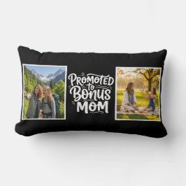 Bonus Mom Promoted Brush Script Double Photo Black Lendenkissen