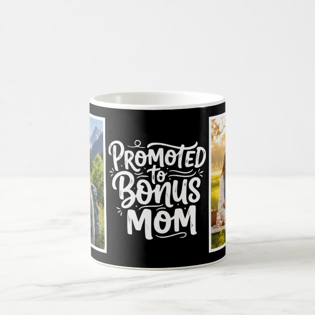 Bonus Mom Promoted Brush Script Two Photo Black Kaffeetasse (Mittel)