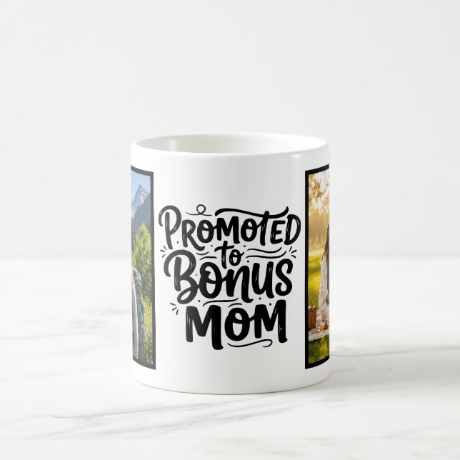Bonus Mom Promoted Brush Script Two Photo Kaffeetasse (Mittel)