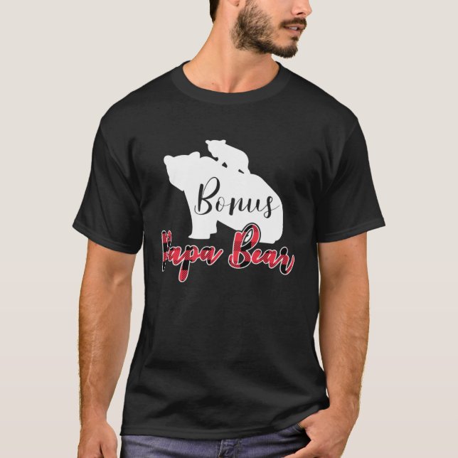Bonus Papa Bear Buffalo Plaid Stepdad Fathers Day  T-Shirt (Vorderseite)