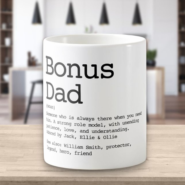 Bonus Vater Stepdad definiert Schwarz und Weiß Kaffeetasse (Von Creator hochgeladen)