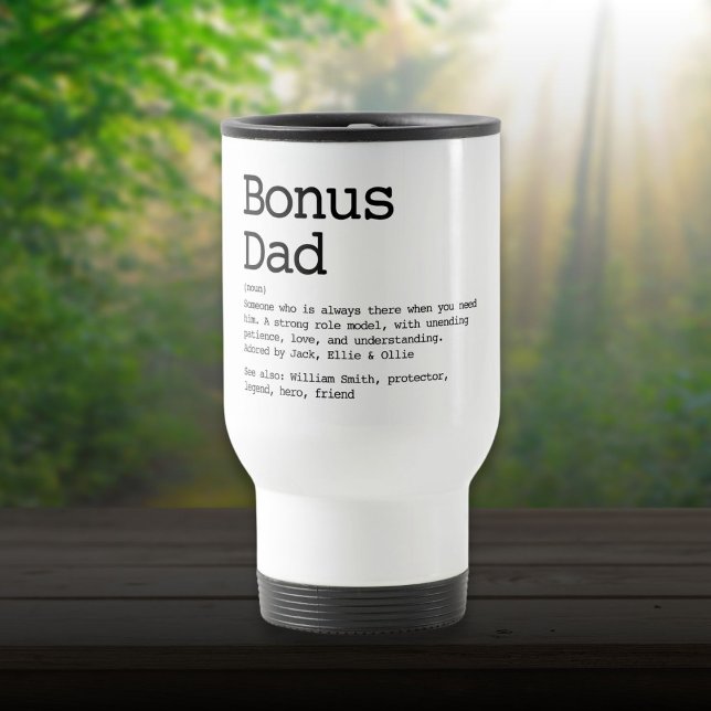 Bonus Vater Stepdad definiert Schwarz und Weiß Reisebecher (Bonus Dad Stepdad Definition Black And White Travel Mug)