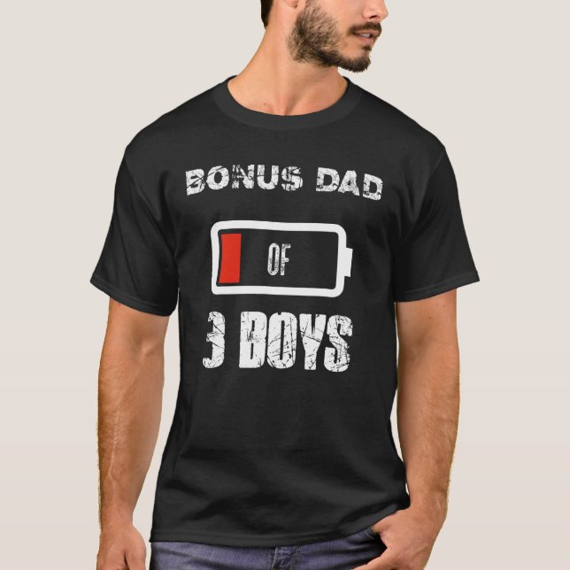 Bonus Vater von 3 Jungen mit niedrigem Akku Vatert T-Shirt (Vorderseite)