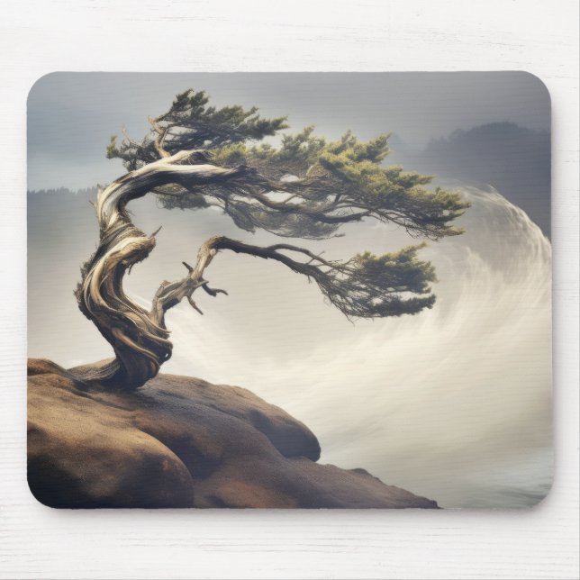 Bonzai Pflanze Wind Ruhige Friedliche Landschaft Mousepad (Vorne)