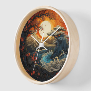 Bonzai Tree Wave Yin Yang Martial Arts Wall Uhr