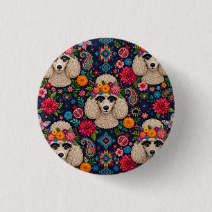 Boo22 Künstler Pudel Boho Floral – Bunter Pudel Button