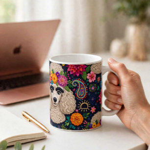Boo22 Künstler Pudel Boho Floral – Bunter Pudel Kaffeetasse