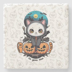 Boo auch für dich Niedliche Katzenwings & Pumpki Steinuntersetzer