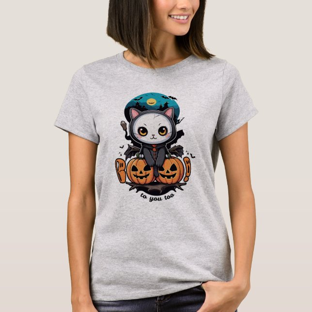 Boo auch für dich | Niedliche Katzenwings & Pumpki T-Shirt (Vorderseite)