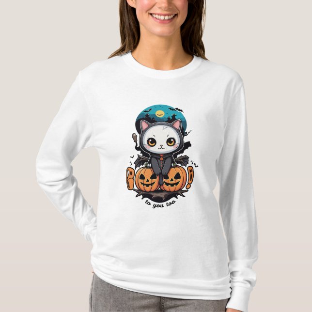 Boo auch für dich | Niedliche Katzenwings & Pumpki T-Shirt (Vorderseite)