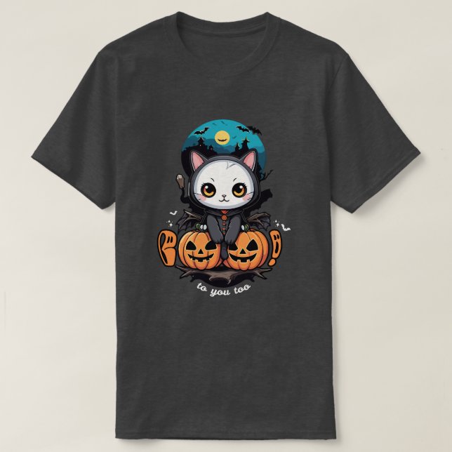 Boo auch für dich | Niedliche Katzenwings & Pumpki T-Shirt (Design vorne)