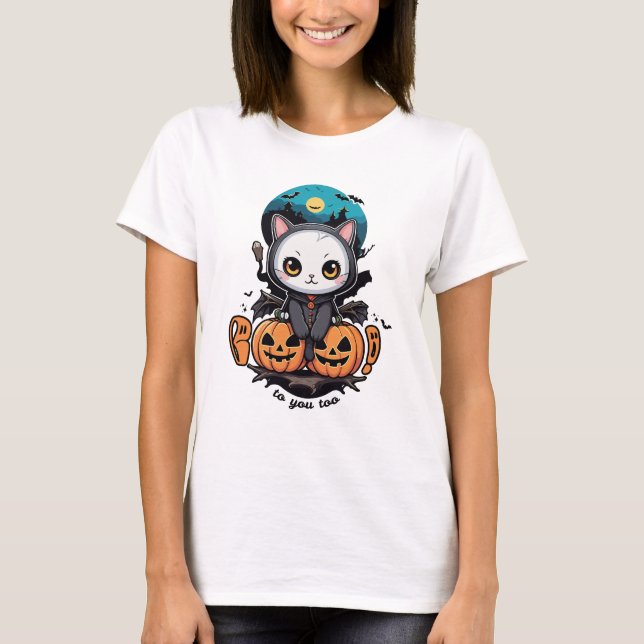 Boo auch für dich | Niedliche Katzenwings & Pumpki T-Shirt (Vorderseite)