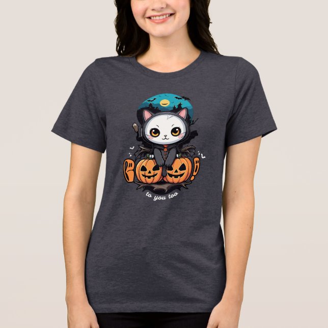 Boo auch für dich | Niedliche Katzenwings & Pumpki Tri-Blend Shirt (Vorderseite)
