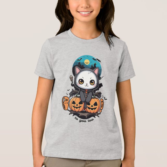 Boo auch für dich | Niedliche Katzenwings & Pumpki Tri-Blend Shirt (Vorderseite)