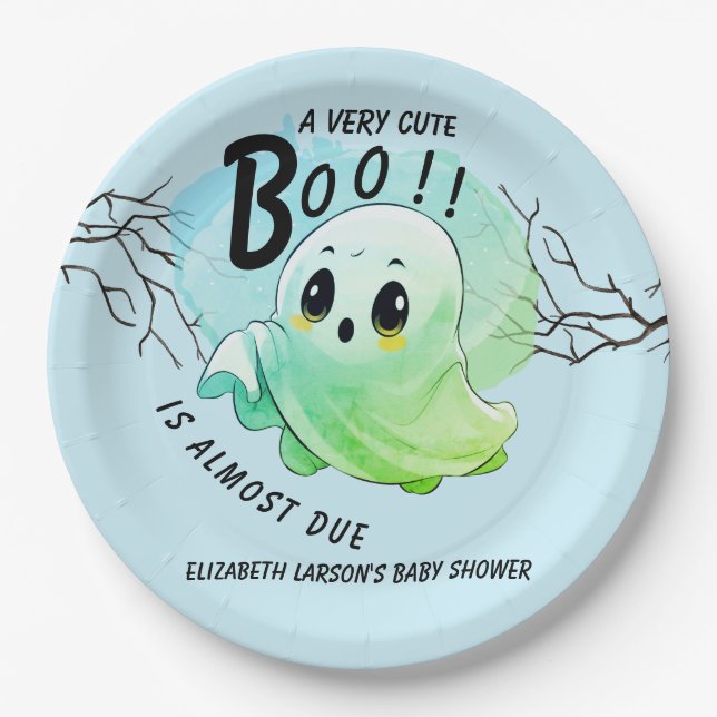 Boo Baby Dusche Halloween Blue Themed Niedliches P Pappteller (Vorderseite)