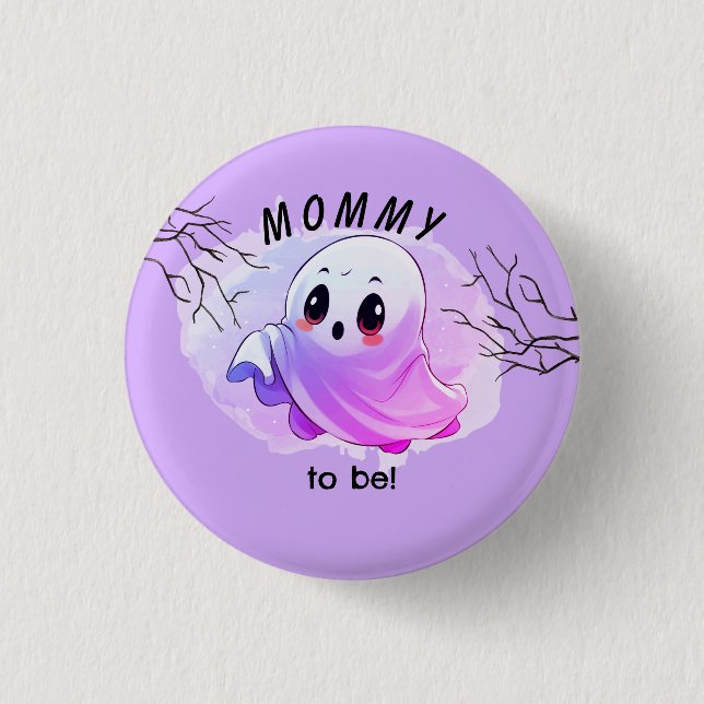Boo Baby Dusche Halloween Lila, Party und Niedlich Button (Vorderseite)