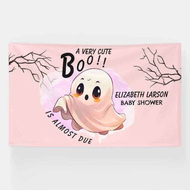Boo Baby Dusche Halloween Pink Thema Niedliches Pa Banner (Horizontal)