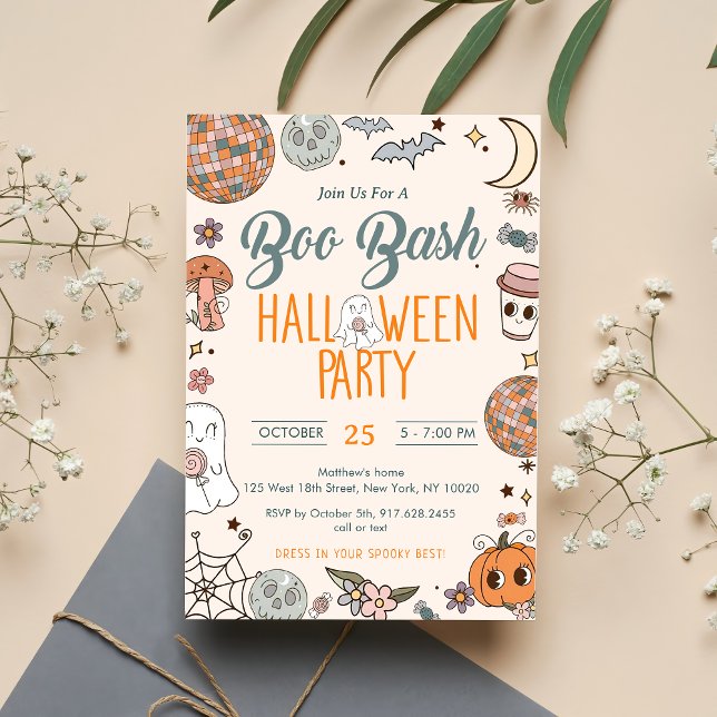 Boo Bash Groovy Niedlich Ghost Halloween-Party Einladung (Von Creator hochgeladen)