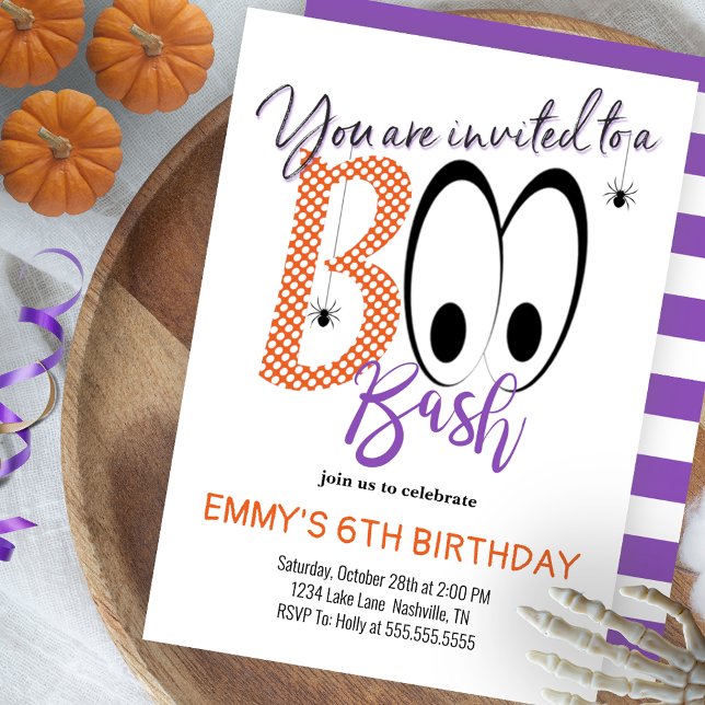 BOO BASH HALLOWEEN GEBURTSTAG-EINLADUNG EINLADUNG (BOO BASH HALLOWEEN BIRTHDAY PARTY INVITATION)
