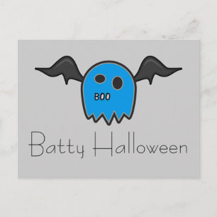 Boo Bat Blue Ghost Batty Halloween Postkarte