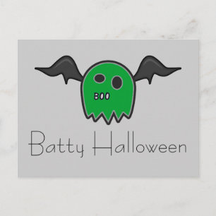 Boo Bat Green Ghost Batty Halloween Postkarte