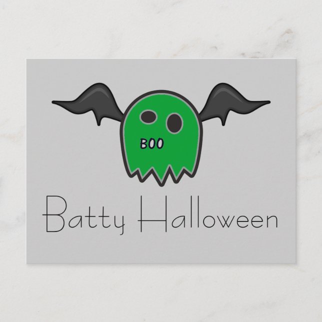 Boo Bat Green Ghost Batty Halloween Postkarte (Vorderseite)