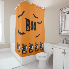 Boo | Beängstigende Schwarze Katze und Jack-o-Lant Duschvorhang