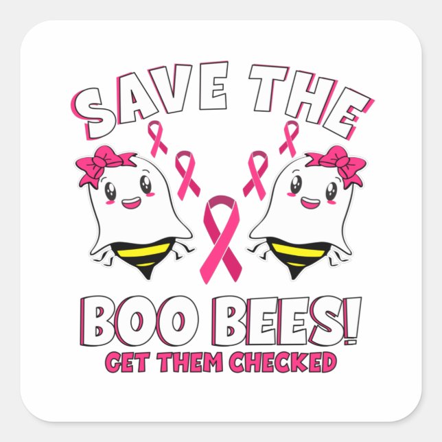 Boo Bees Breast Cancer Awareness Pink Ribbon Quadratischer Aufkleber (Vorderseite)
