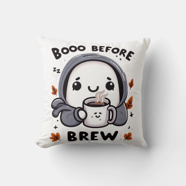 Boo Before Brew Funny Ghost Cute Halloween Coffee Kissen (Vorderseite)